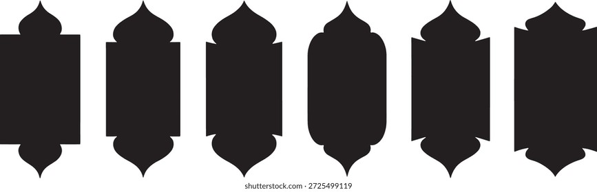 Islamic Arch Frame Set - 6 Traditional Arabic Decorative Labels and Borders for Ramadan and Eid Vector