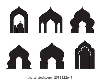 Islamic Arch Icons silhouette on white background