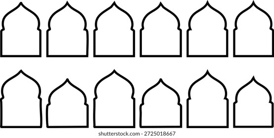 Formas de arco islámico en negro sobre fondo transparente para Diseño gráfico y decoración