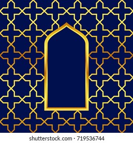 islamic arch vector window shapes with seamless geometric arabic pattern golden 