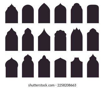 Islamic arches. Traditional arabic arch mosque windows form, oriental door shape frame turkish eastern architecture gothic gate arc ramadan celebration ingenious vector of arabic and mosque frame