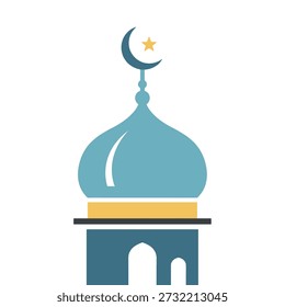 Ilustração de arquitetura islâmica com cúpula de mesquita azul e lua crescente