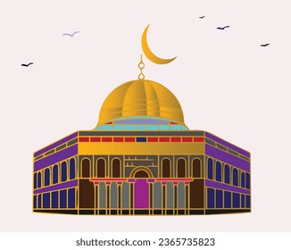 Islamic architecture. Modern Flat Elegant Islamic Mosque Building, Suitable for Illustration, And Other Graphic Related Assets.
