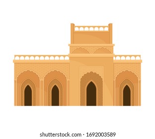 Islamic Architecture with Pointed Arches and Geometric Patterned Ornament Vector Illustration