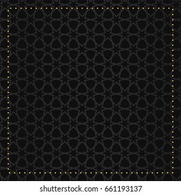 Islamic art background. Moroccan pattern, arabesque vector illustration. Black backdrop.