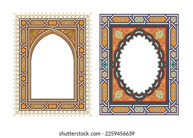 Islamic Art Border and Frame for Inside Cover Prayer Book, Ready add text. Greeting, useful isolated on white background available for printing