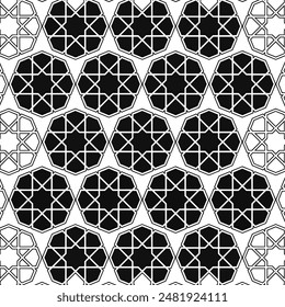 Islamic art with geometric pattern and seamless background, abstract design elements, traditional and modern vector illustration, decorative textures for Arabic aesthetics.