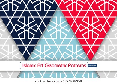 Islamic Art Geometric Patterns, Arabesque design decorative collection, background islamic ornament vector image