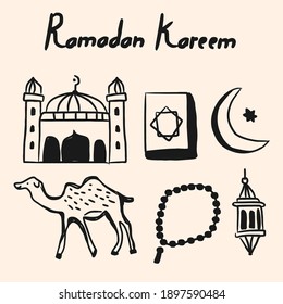 Islamic art illustration of Ramadan kareem ,with natural hand drawn style