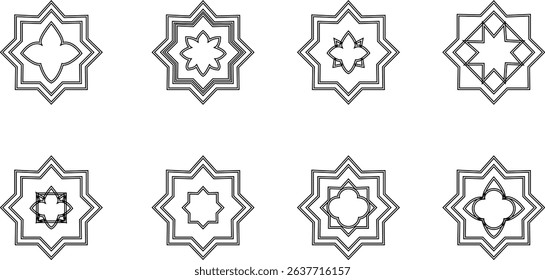 islamic art vector icon set, islamic geometric art pattern with traditional mosaic tile and floral ornament decorative tiles Elegant element for design in Eastern style, for invitations greeting cards