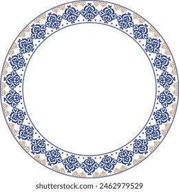 Islamic Asian ornament frames, borders, decorative ornament, persian motiff frame in royal blue and gold. Kazakh national ornament. For design dishes, vignettes, frame Mongols, Kyrgyz, Buryats, Kalmyk