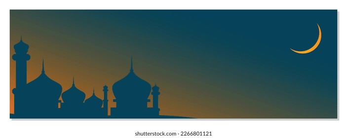 Islamic backdrop, with mosque and moon. vector template for banners, greeting cards for Islamic holidays.