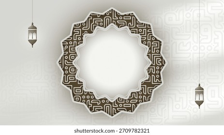 Fondo islámico con letras árabes en diseño de mandala simple y fondo gris degradado Plantilla de fondo islámico para la campaña de vacaciones islámicas