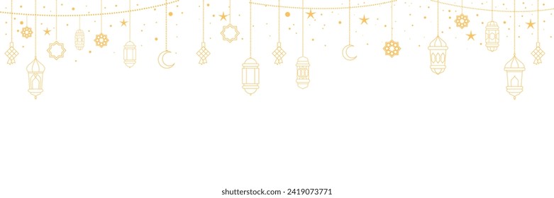 Islamic background with Arabic traditional Ramadan Kareem eastern lanterns garland. vector illustration