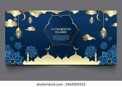 Islamic background banner. dark blue color, design elements