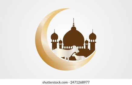 Islamic background with beautiful Ornaments of moon, mosque, goat silhouette icons