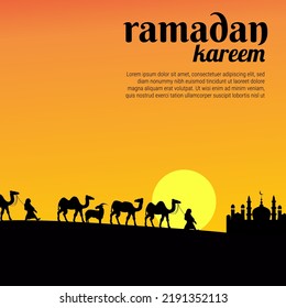 islamic background with camel and mosque pictures for ramadan kareem