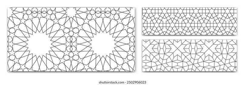 Islamische Hintergrundkollektion mit traditionellem arabischem Stil. Nahtlose Muster für Karte, Hintergrund, Stoff oder abstraktes Design. Muslimische Ornamente.