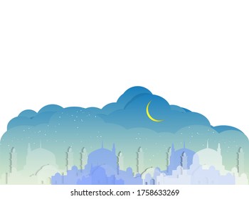 Islamic background concept,mosque and moon isolated over white background