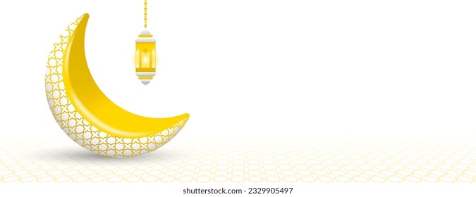 islamic background with crescent and lantern in white and gold color.vector illustration