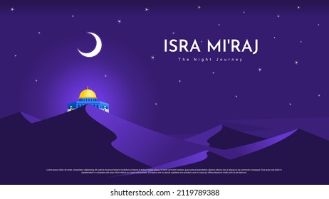 Islamic Background Design. Al-Isra wal Mi'raj means The night journey of Prophet Muhammad. Banner, Poster, Greeting Card. Vector Illustration.