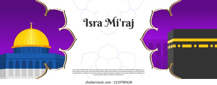 Islamisches Hintergrunddesign. Al-Isra wal Mi'raj bedeutet die Nachtreise des Propheten Mohammed. Banner, Poster, Grußkarte. Vektorgrafik.