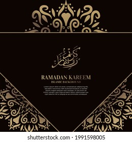 Islamic background design with arabic calligraphy, mandala or ornament. Translation of arabic calligraphy : Ramadan kareem