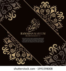Islamic background design with arabic calligraphy, mandala or ornament. Translation of arabic calligraphy : Ramadan kareem