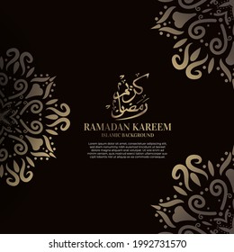 Diseño de fondo islámico con caligrafía árabe, mandala u ornamento. Traducción de caligrafía árabe: Ramadan kareem