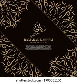 Diseño de fondo islámico con caligrafía árabe, mandala u ornamento. Traducción de caligrafía árabe: Ramadan kareem
