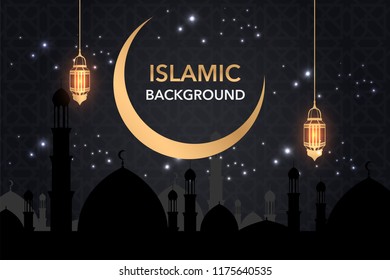 Islamic background design, ramadan Kareem  or eid mubarak with ornament background for greeting card, banner, invitation. vector illustration