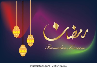 Diseño de fondo islámico con caligrafía árabe Ramadan Kareem. Mes de Ramadán. - Traducción de caligrafía árabe: Ramadan kareem