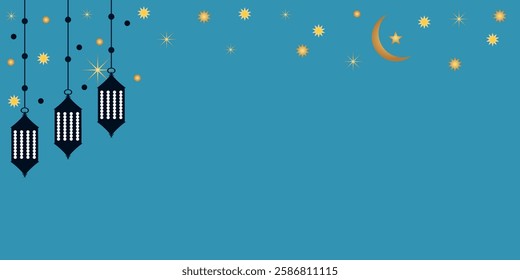Islamic background design vector illustration for Ramadan background or Eid Islamic festive Arabic Ornamental Patterned  moon, stars, lanterns banner template vector