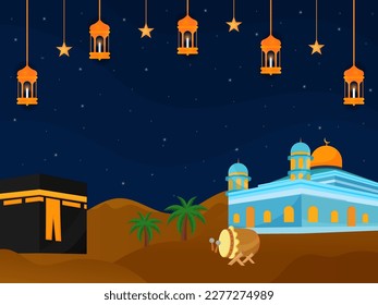 Islamic Background for Eid Night, Eid Vector Illustration. Suitable for Desai Ramdhan and Eid Al-Fitr