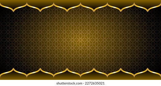 Islamic Background Geometric Pattern Ornament Background For Moslem Ramadan Kareem, Eid Mubarak and Another Moslem Celebration Day Dark Brown Gold Gradient Color Banner Template Backdrop Vector Illust