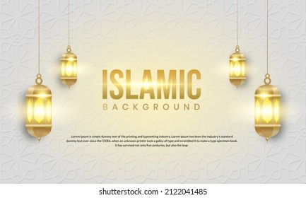 Islamic background with gold fanoos lantern and seamless pattern islamic decoration