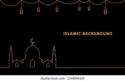 Islamic background with gold line art style. Perfect for background design templates. Illustration Graphic vector.