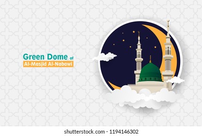 Islamic Background With Green Dome Of Nabawi Mosque In Madinah 