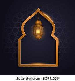 Islamic background greeting template with glow lantern