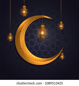 Islamic background greeting template with glow lantern