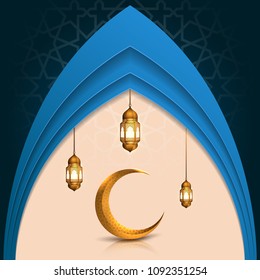 Islamic background greeting template with glow lantern