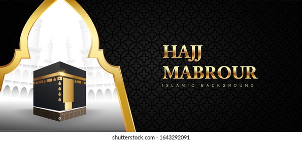 Islamic Background Hajj or Umrah template, banner, flyer, brochure, background vector illustration. Greeting Card, blank poster template.