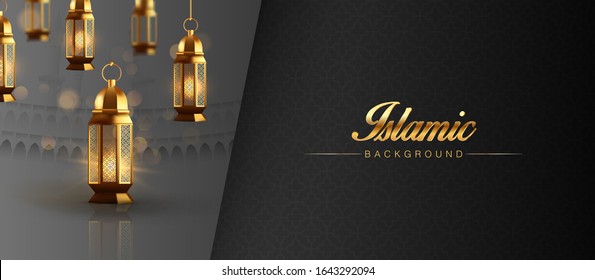 Islamic Background Hajj or Umrah template, banner, flyer, brochure, background vector illustration. Greeting Card, blank poster template.