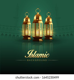 Islamic Background Hajj or Umrah template, banner, flyer, brochure, background vector illustration. Greeting Card, blank poster template.