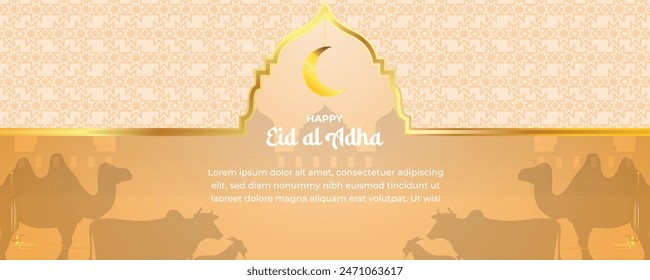 Islamic Background of Happy eid al adha mubarak for every moeslem in the world, greet and celebrate with modern simple banner design