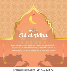Islamic background of Happy eid al adha mubarak for every moeslem in the world, greet and celebrate with modern simple background design