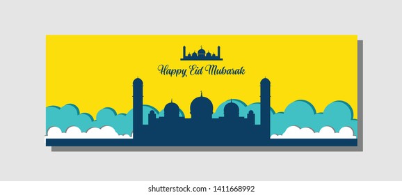 Islamic background, Happy eid mubarak banner illustration, Islamic greeting card