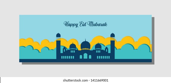Islamic background, Happy eid mubarak banner illustration, Islamic greeting card