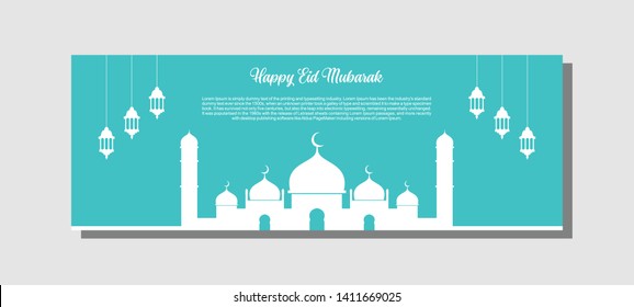 Islamic background, Happy eid mubarak banner illustration, Islamic greeting card