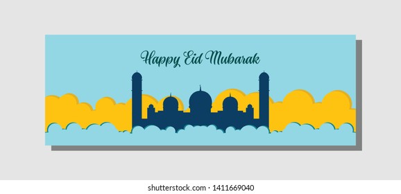 Islamic background, Happy eid mubarak banner illustration, Islamic greeting card